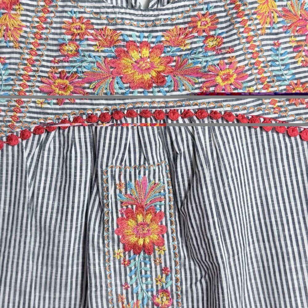 NEW Savanna Jane Blue White Striped Lucky Lane Floral Embroidered Top Size S - Picture 11 of 12